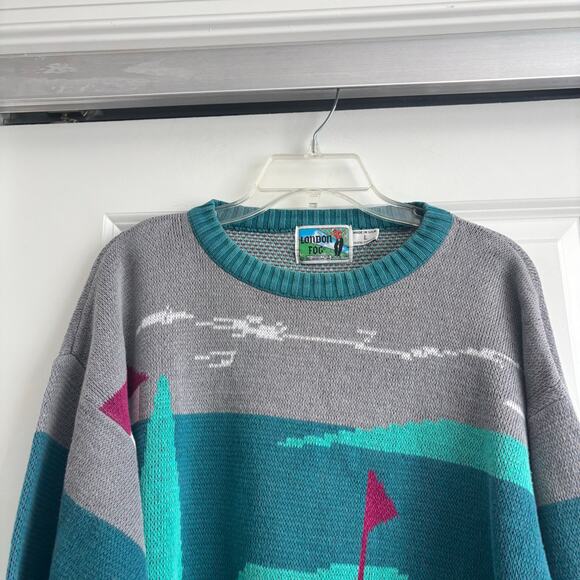 VTG London Fog Golf Sweater Men's Large Made in USA 100% Cotton Intarsia Knit - Picture 13 of 15